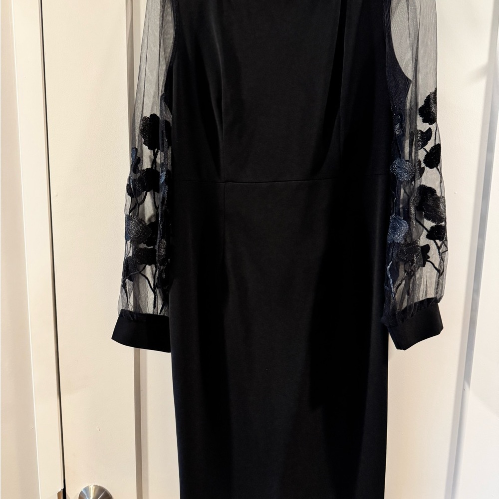 Elegant Black Dress with Sheer Floral Sleeves